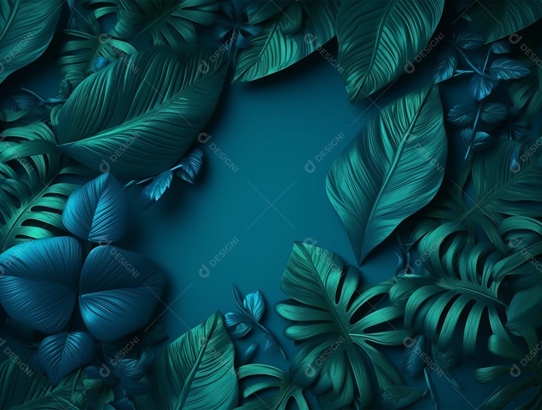 Fundo verde com folhas verdes e azul.