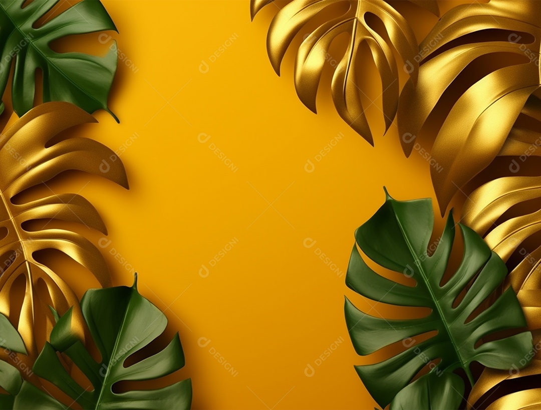 Fundo amarelo com folhagem.