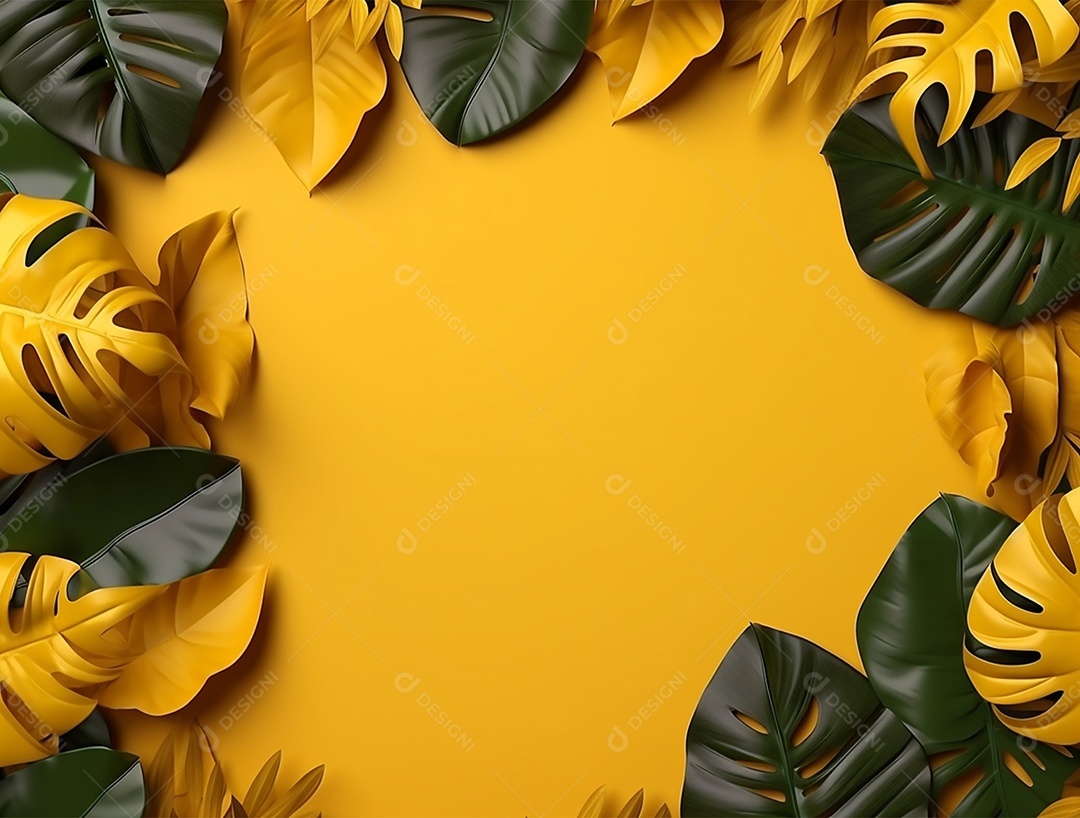 Fundo amarelo com folhagem.