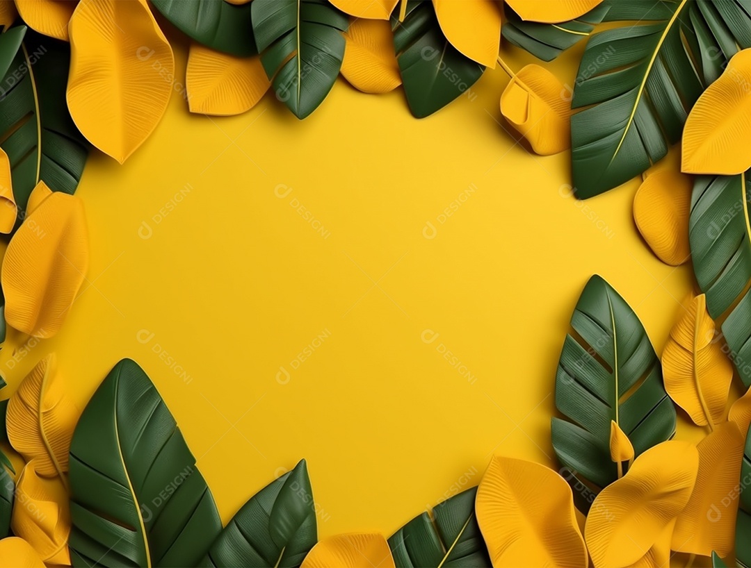 Fundo amarelo com folhagem.