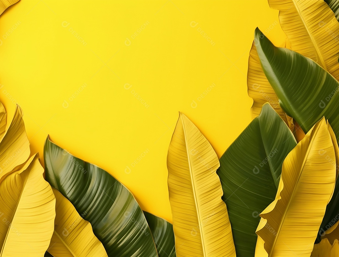 Fundo amarelo com folhagem.