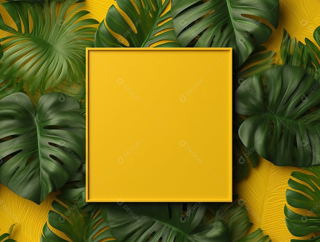 Cartão amarelo sobre folhas em um fundo amarelo.