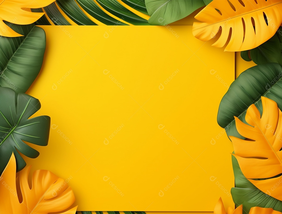 Cartão amarelo sobre folhas em um fundo amarelo.