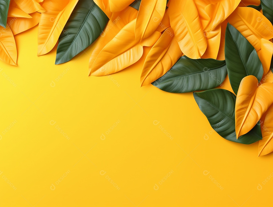 Fundo amarelo com folhagem.