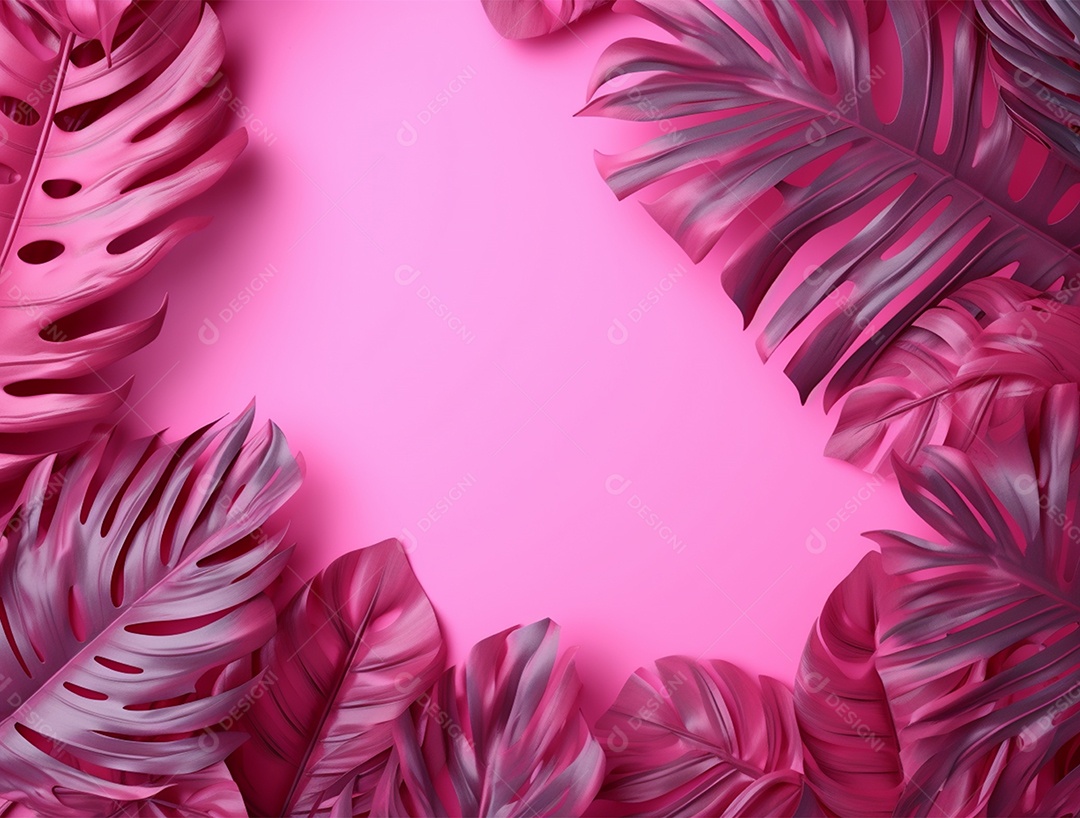 Fundo rosa com folhagens.