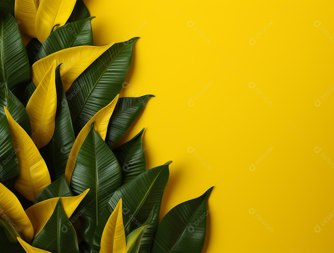 Fundo amarelo com folhagem.