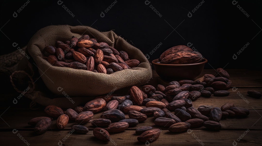 Dia Mundial do Chocolate 07 de julho grãos de cacau Generative AI.