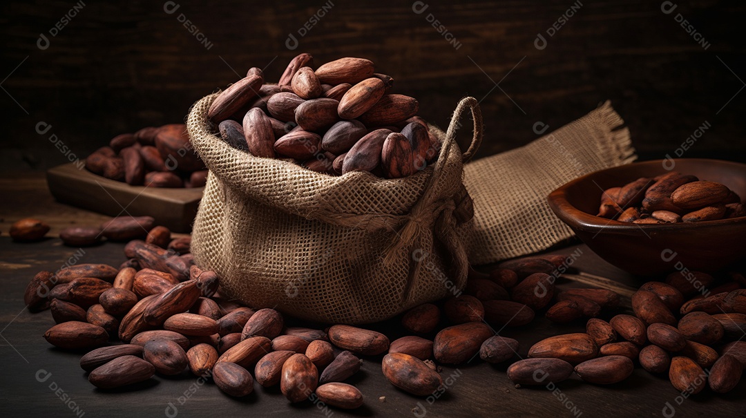 Dia Mundial do Chocolate 07 de julho grãos de cacau Generative AI.