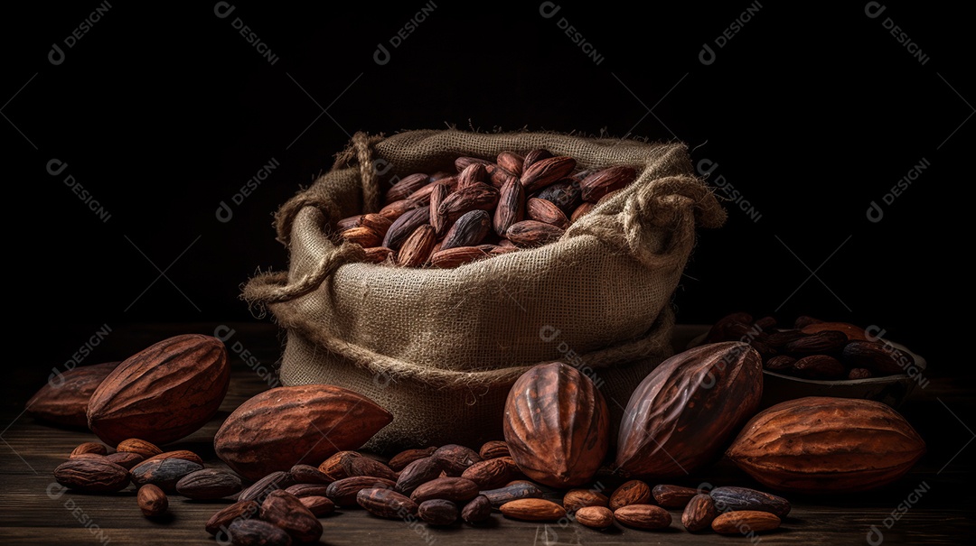 Dia Mundial do Chocolate 07 de julho grãos de cacau Generative AI.