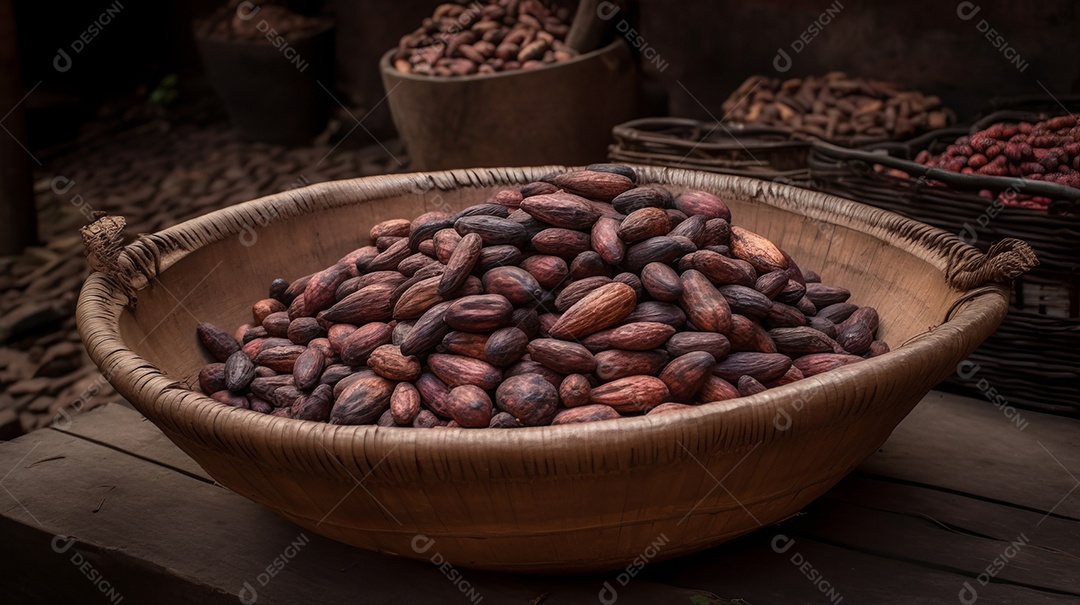 Dia Mundial do Chocolate 07 de julho grãos de cacau Generative AI.