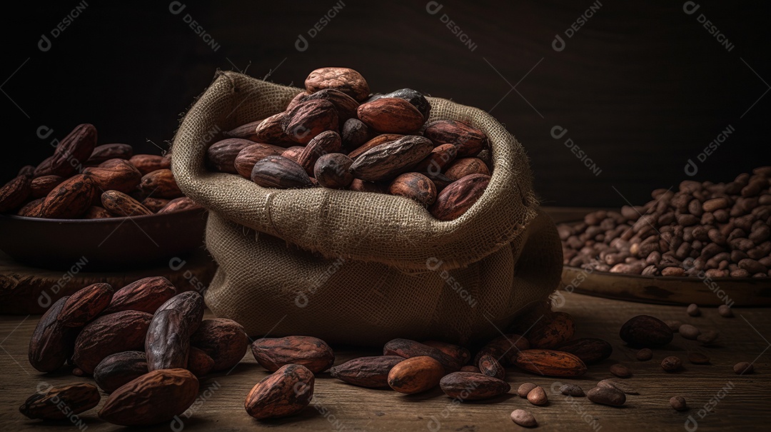 Dia Mundial do Chocolate 07 de julho grãos de cacau Generative AI.