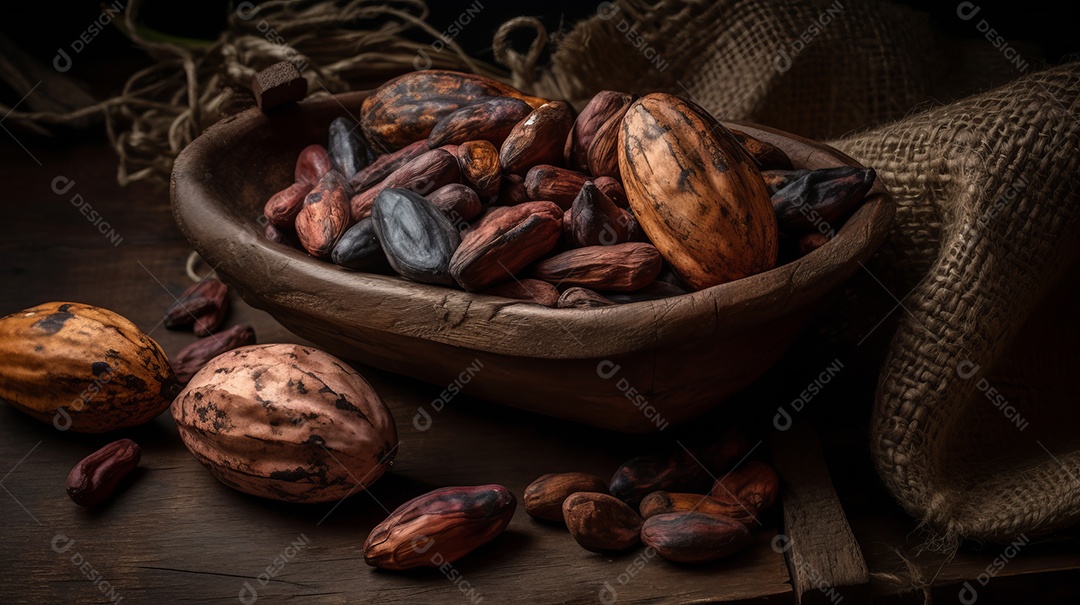 Dia Mundial do Chocolate 07 de julho grãos de cacau Generative AI.