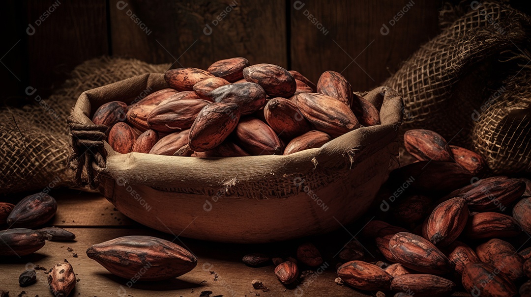 Dia Mundial do Chocolate 07 de julho grãos de cacau Generative AI.