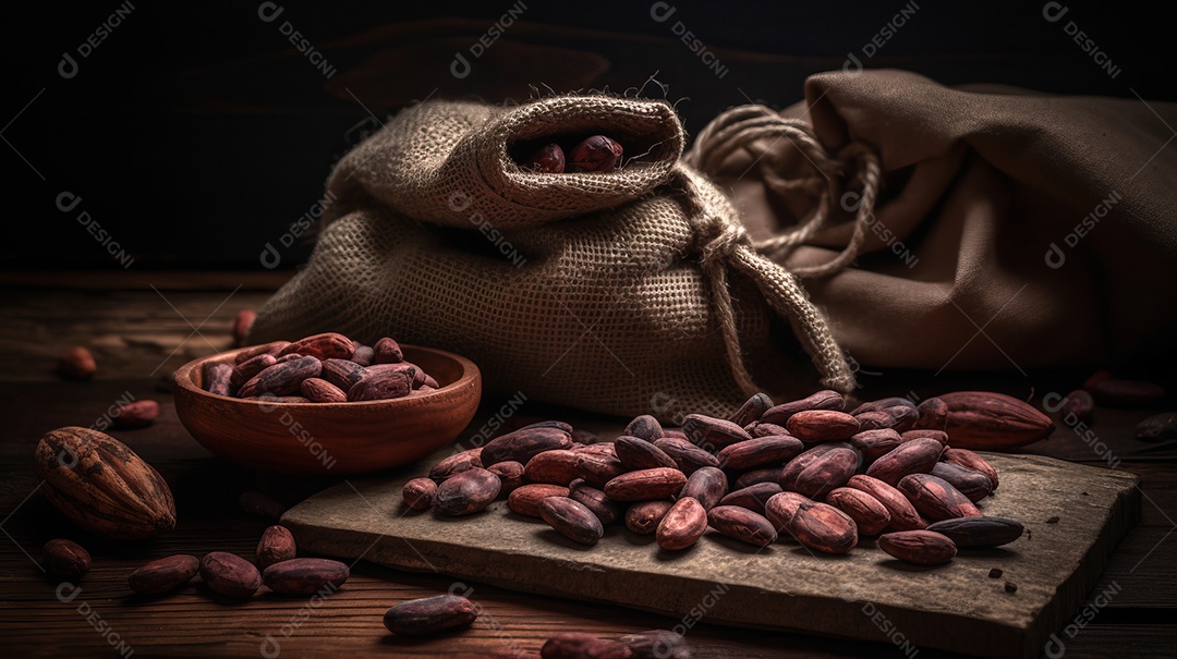 Dia Mundial do Chocolate 07 de julho grãos de cacau Generative AI.