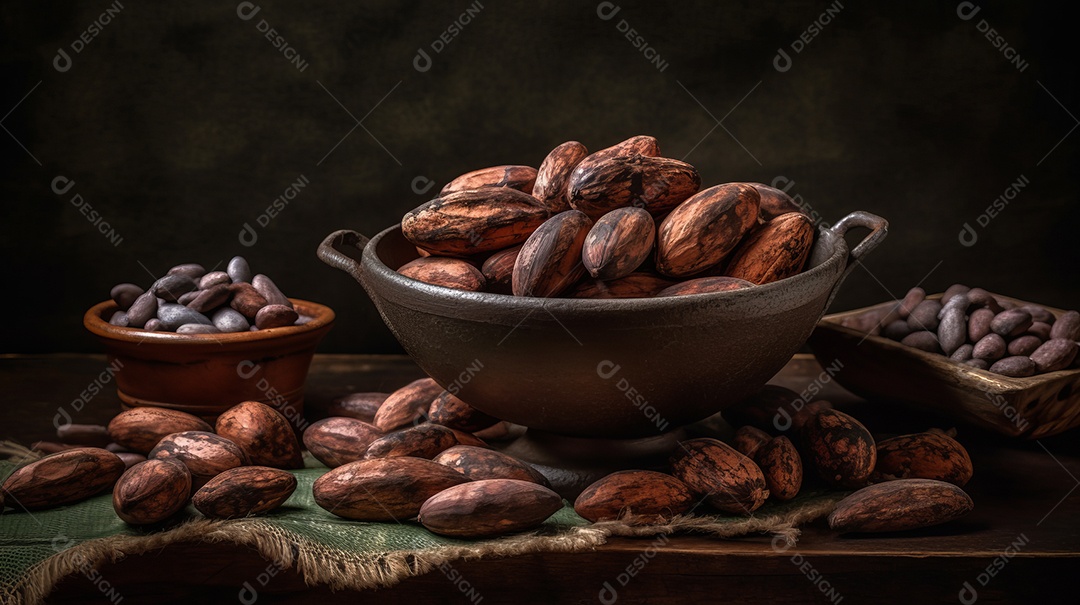 Dia Mundial do Chocolate 07 de julho grãos de cacau Generative AI.