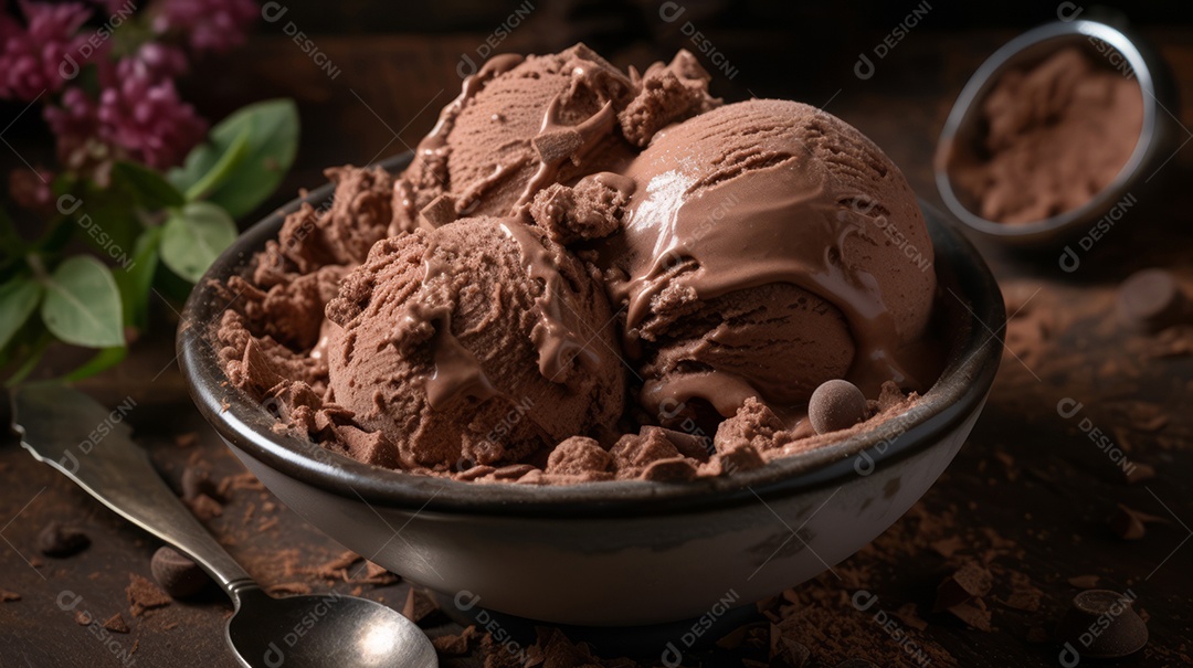 Dia Mundial do Chocolate 07 de julho Sorvete de chocolate IA generativa.