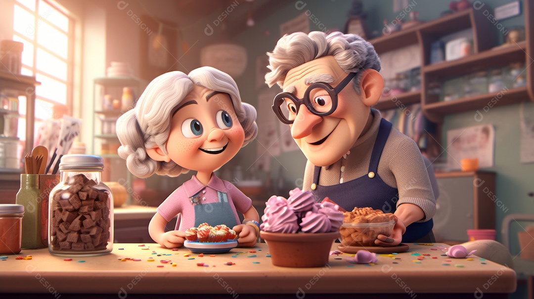 Desenho animado do dia dos avós 3d 23 de julho IA generativa.