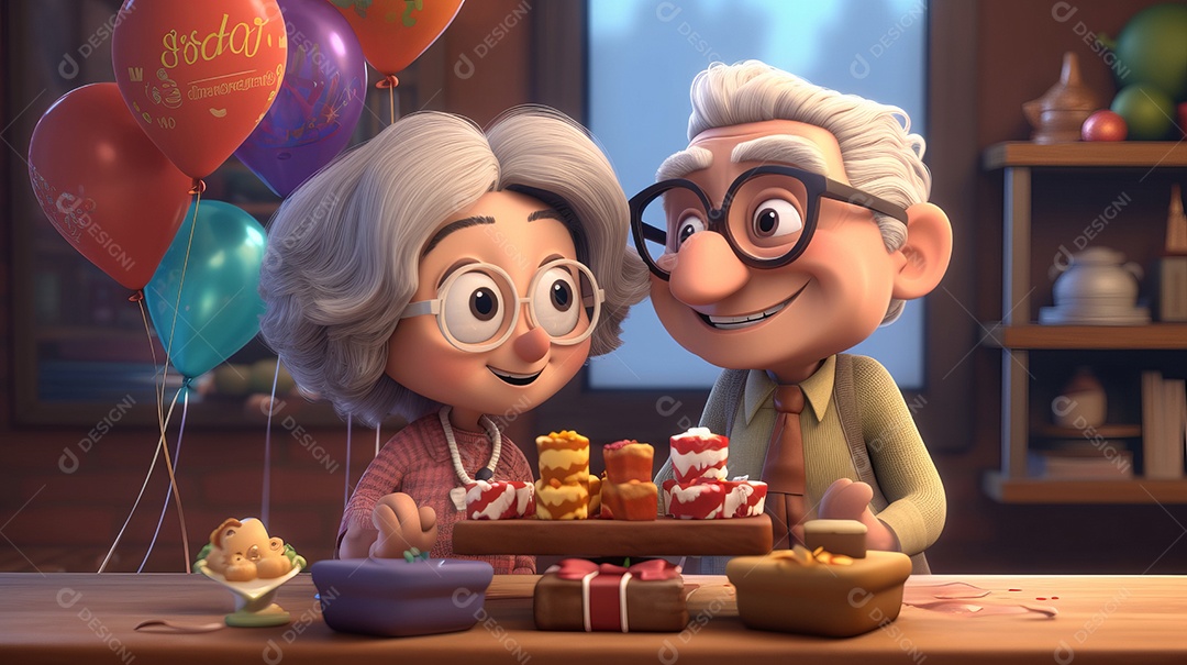 Desenho animado do dia dos avós 3d 23 de julho IA generativa.