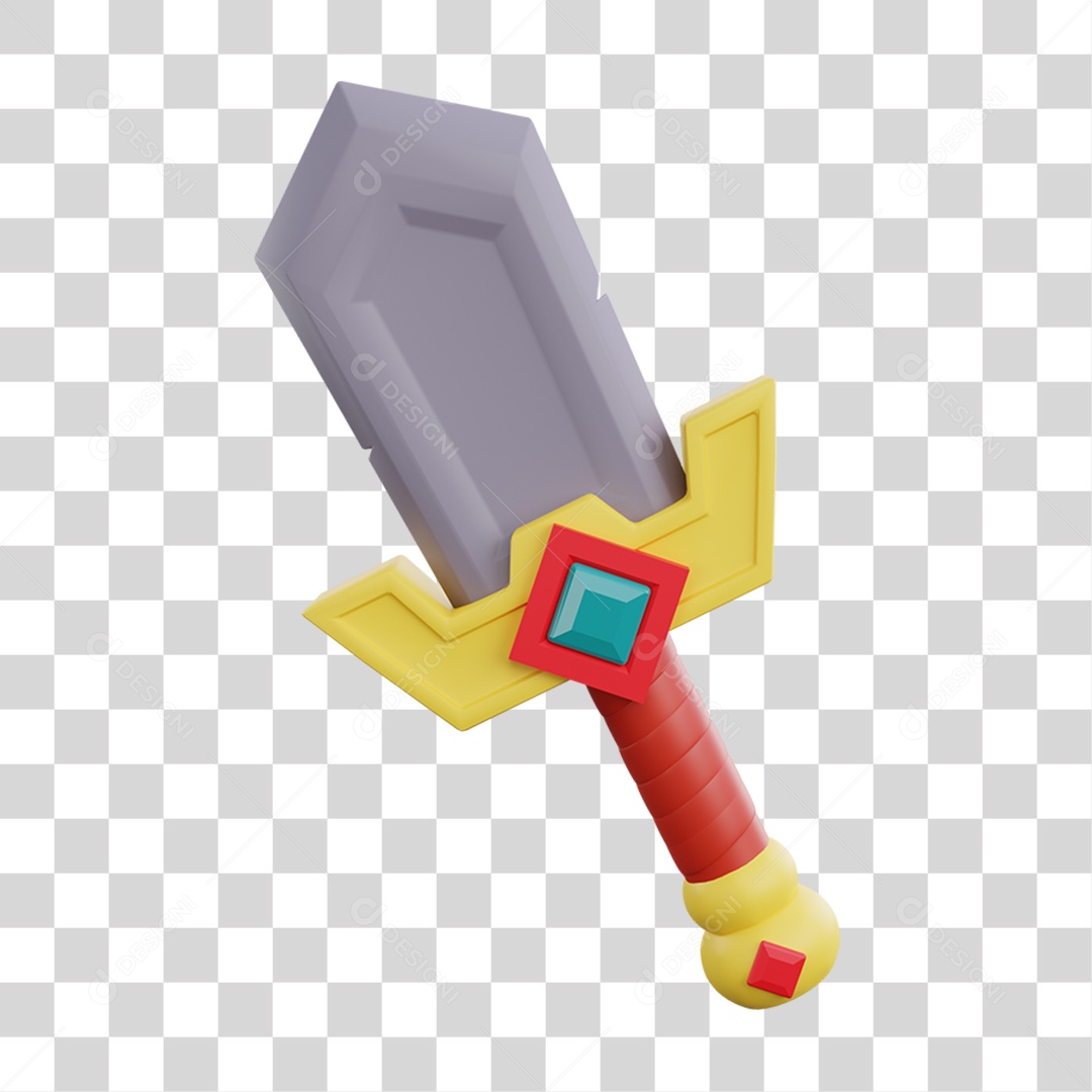 Elemento 3D Espada Gamer para Composição PNG Transparente