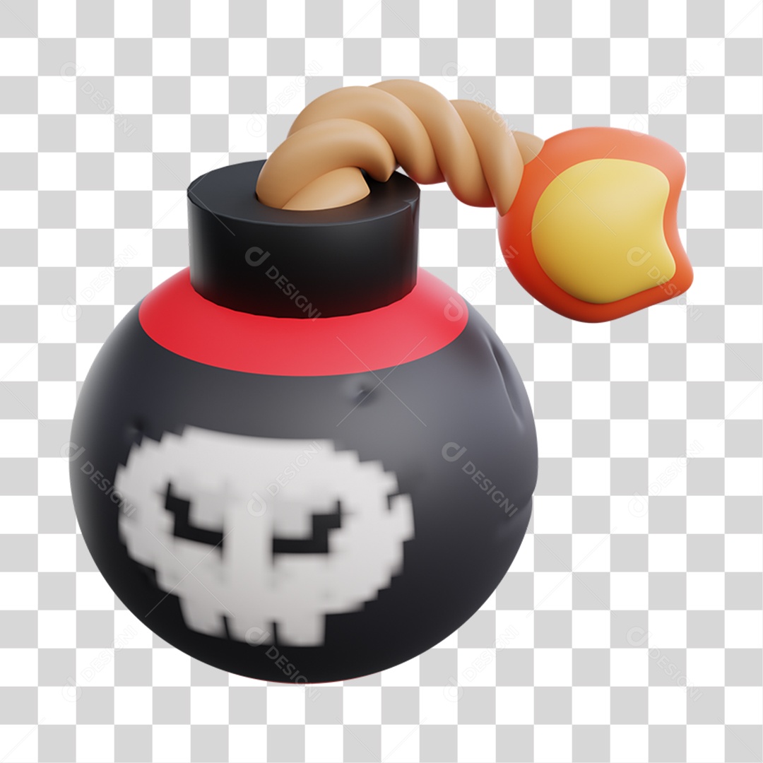 Elemento 3D Bomba Gamer para Composição PNG Transparente