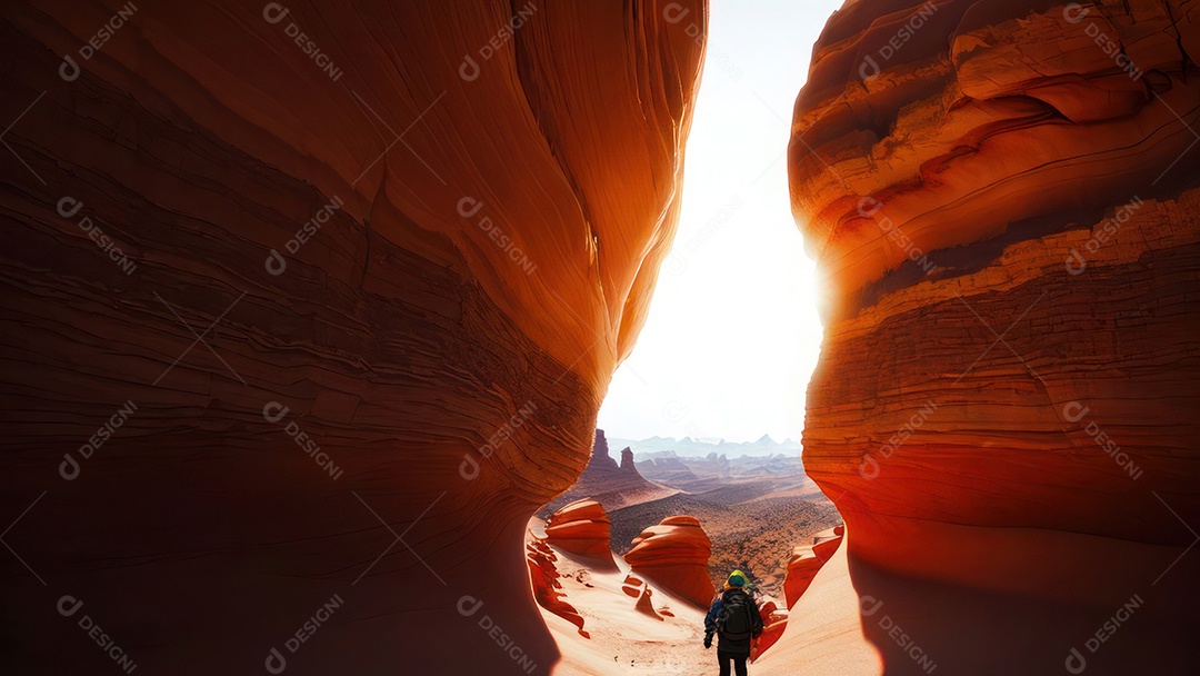 Imagem realista de deserto com rochas céu azul.