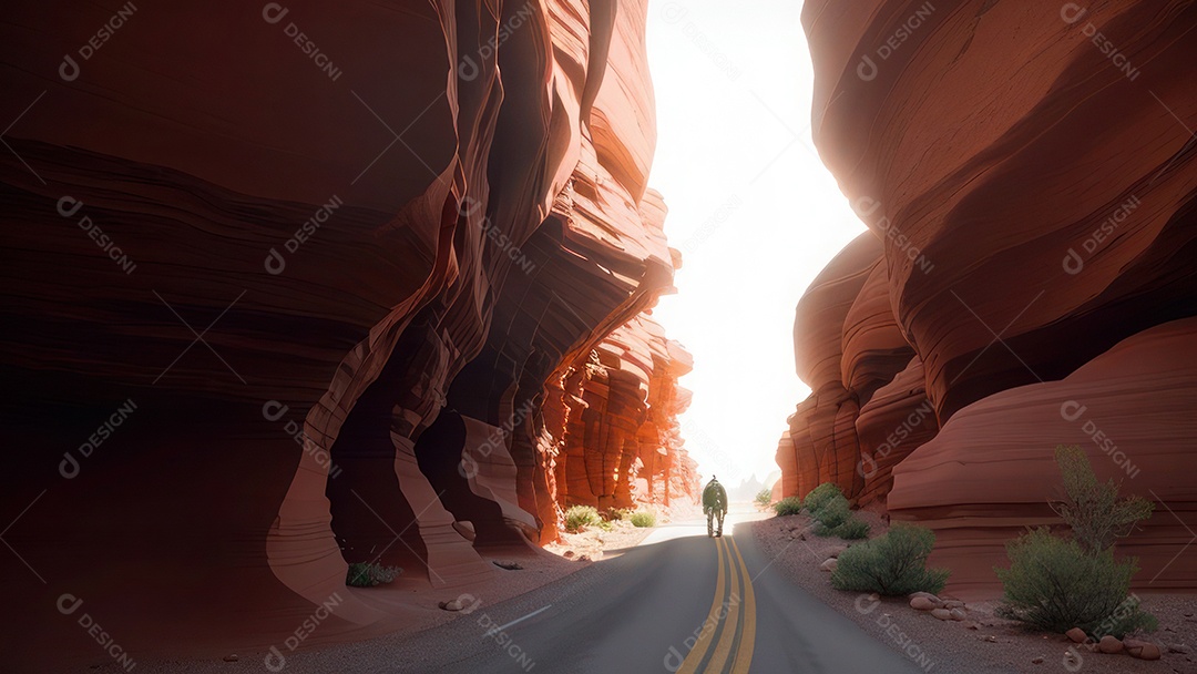 Imagem realista de deserto com rochas céu azul.