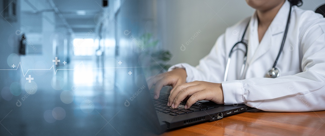 Os médicos usam computadores para pesquisar informações médicas.