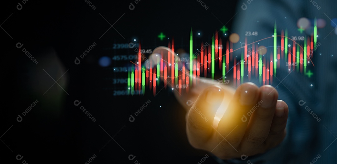 Mercado de ações, crescimento de negócios e fundos de investimento em criptografia.