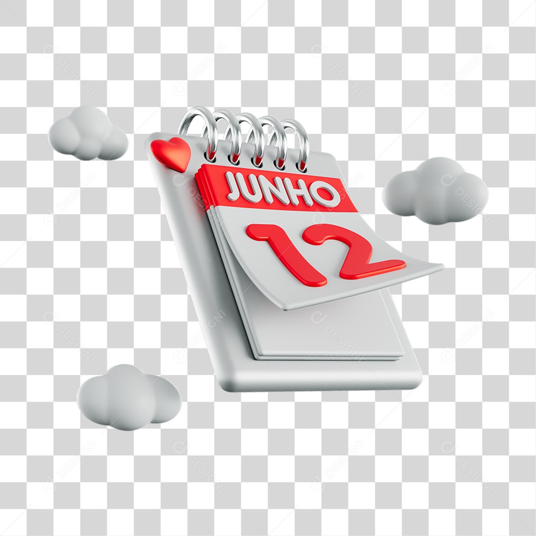 Calendário !2 De Junho Elemento 3D PNG Transparente