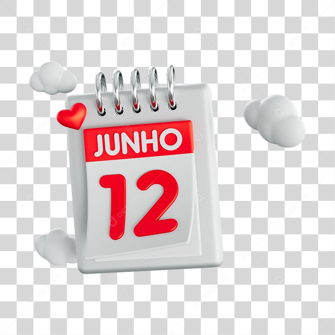 Calendário !2 De Junho Elemento 3D PNG Transparente