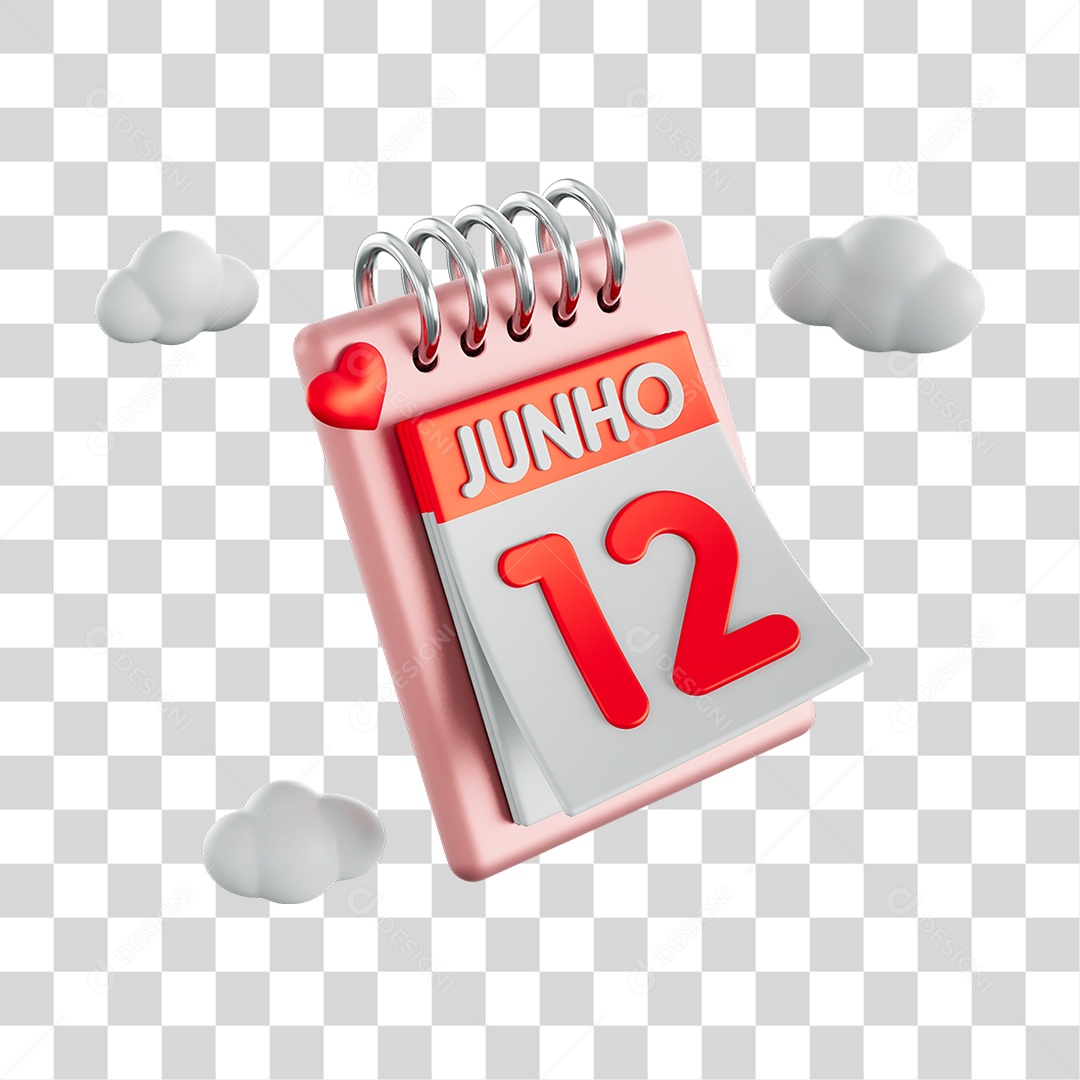 Calendário 12 Junho Elemento 3D PNG Transparente