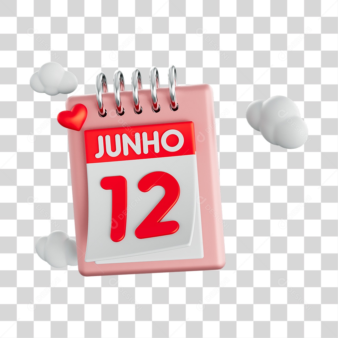 Calendário 12 Junho Elemento 3D PNG Transparente