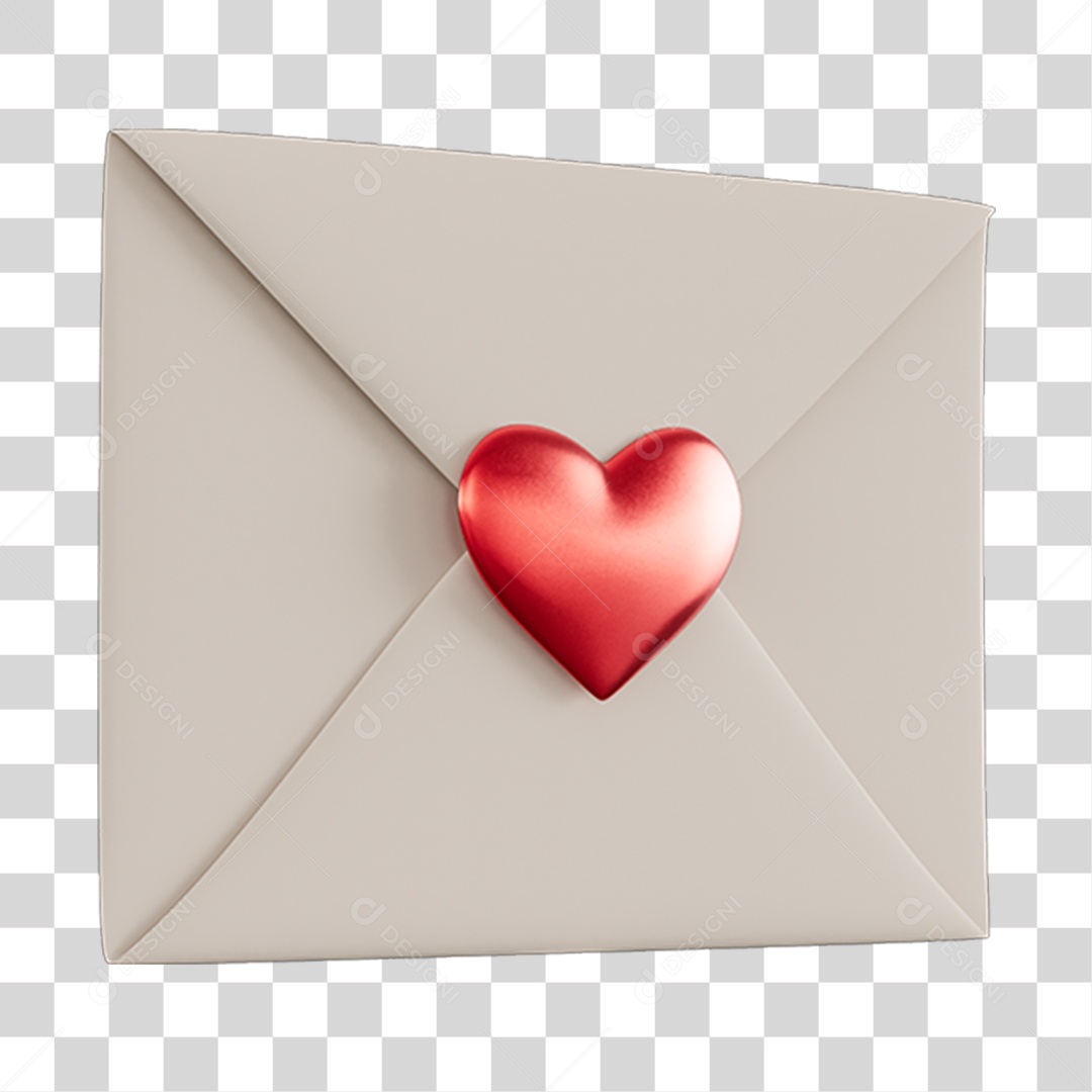Carta Com Coração Elemento 3D PNG Transparente