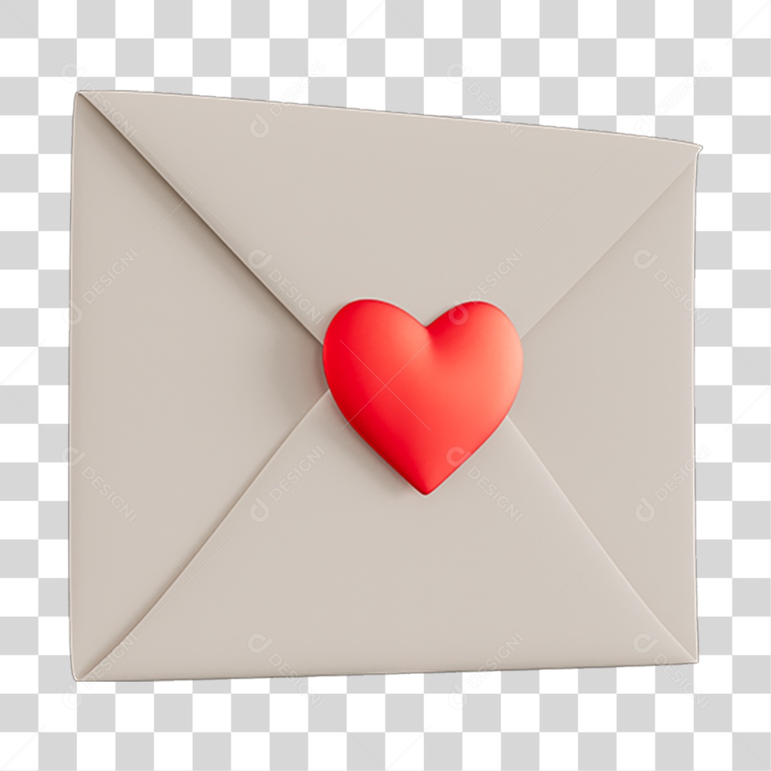 Carta Com Coração Elemento 3D PNG Transparente