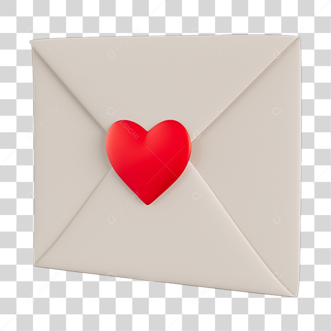 Carta Com Coração Elemento 3D PNG Transparente