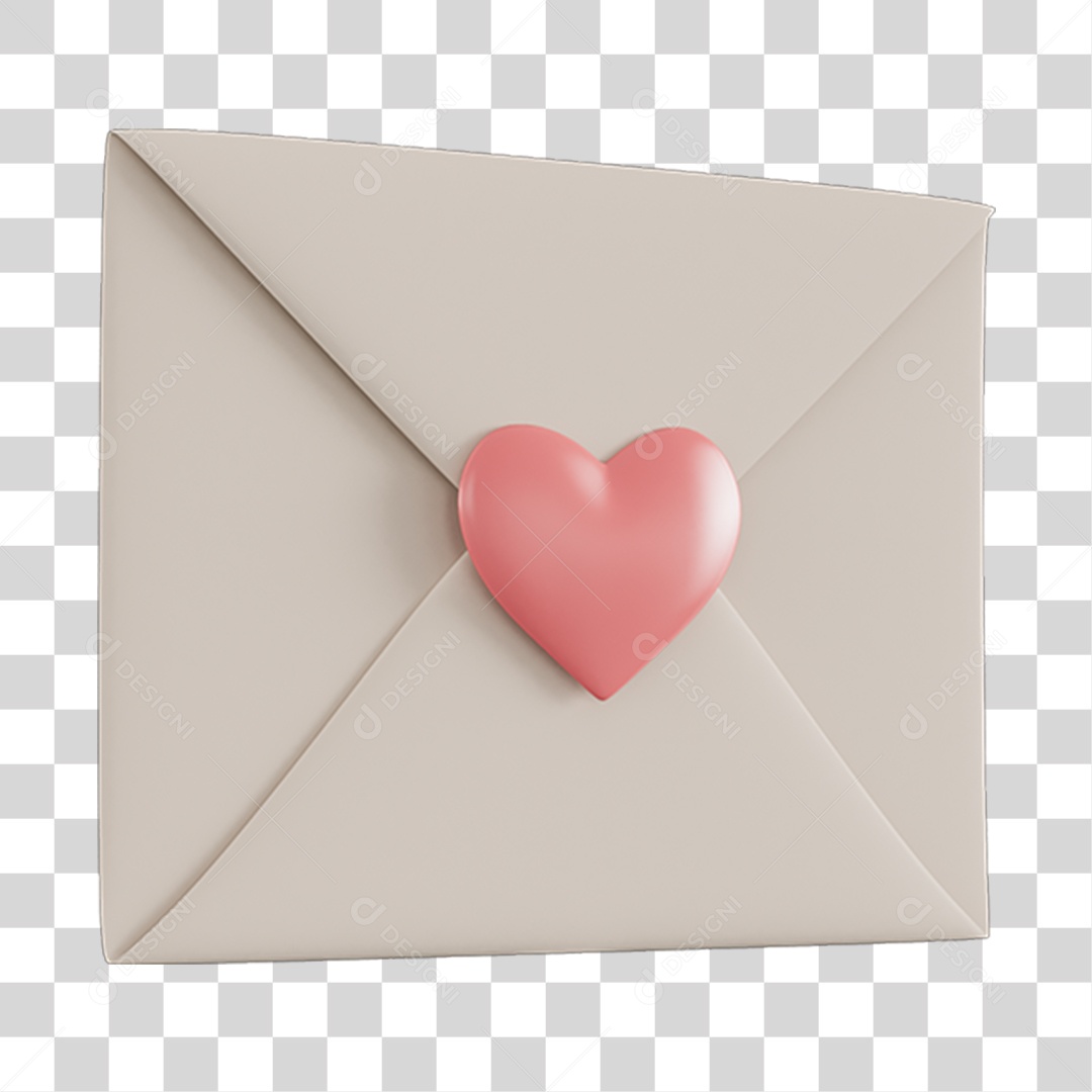 Carta Com Coração Elemento 3D PNG Transparente