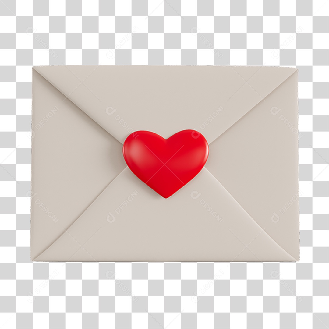 Carta Com Coração Elemento 3D PNG Transparente