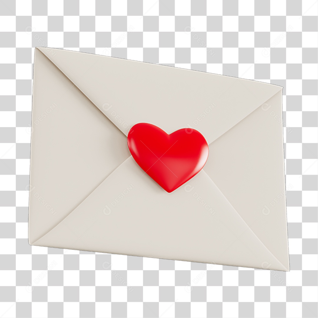 Carta Com Coração Elemento 3D PNG Transparente
