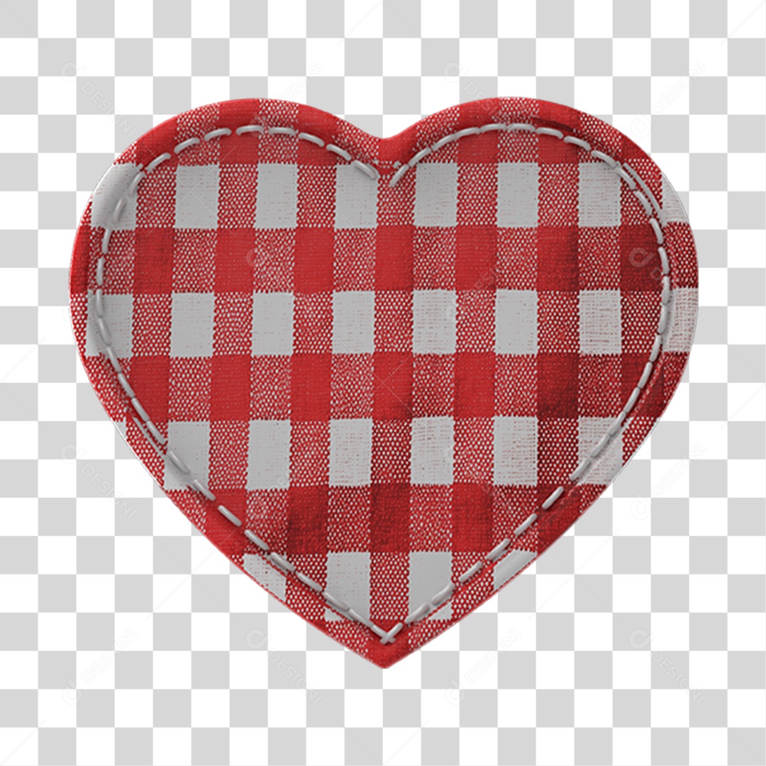 Coração Xadrez Vermelho Elemento 3D PNG Transparente