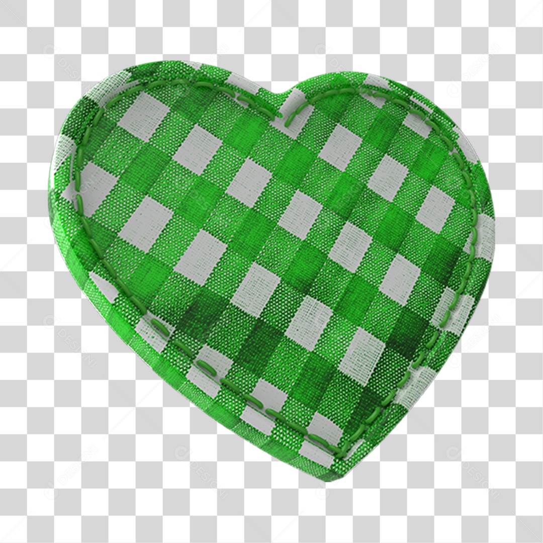 Coração Xadrez Verde Elemento 3D PNG Transparente