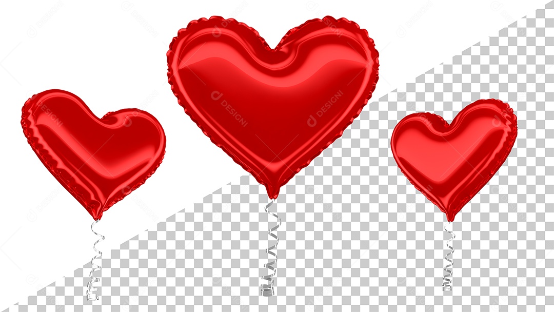 Balão 3D 3 Coração Vermelho Para Composição PSD