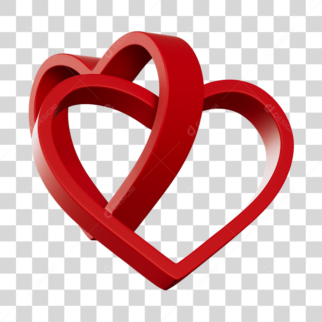 Corações Contorno Na Cor Vermelha Elemento 3D PNG Transparente