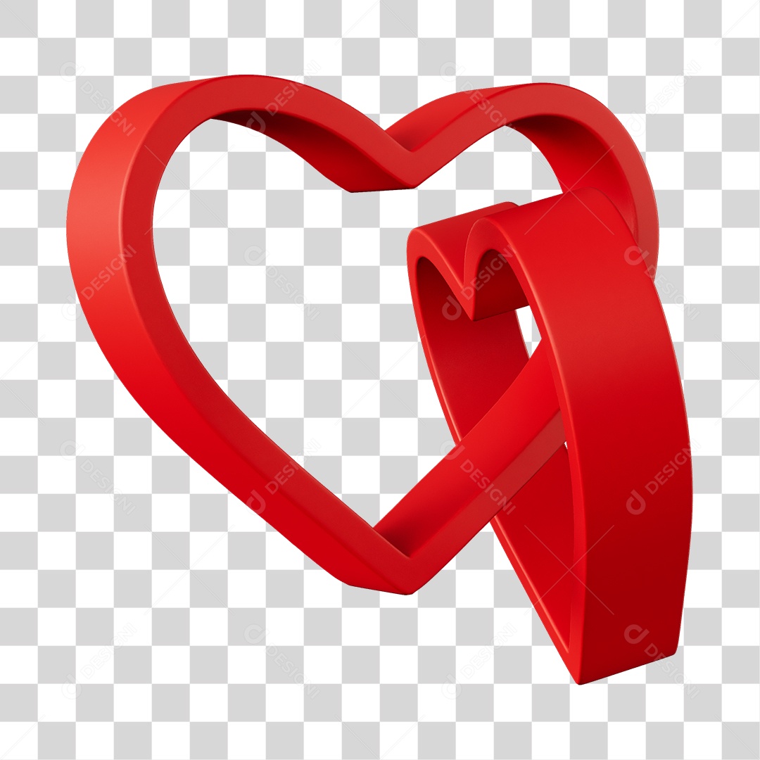Corações Contorno Na Cor Vermelha Elemento 3D PNG Transparente