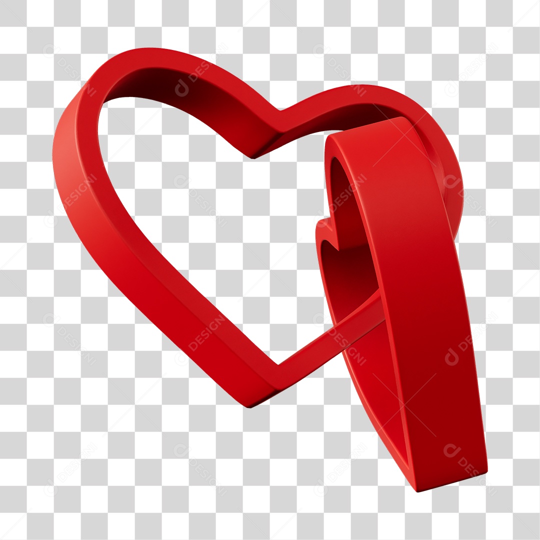 Corações Contorno Na Cor Vermelha Elemento 3D PNG Transparente
