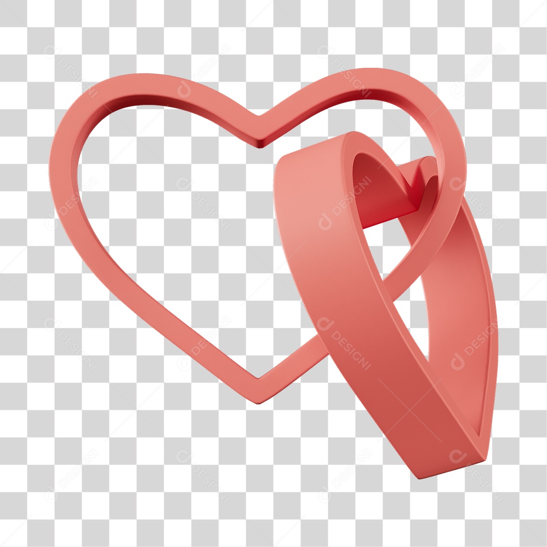 Corações Contorno Na Cor Rosa Elemento 3D PNG Transparente