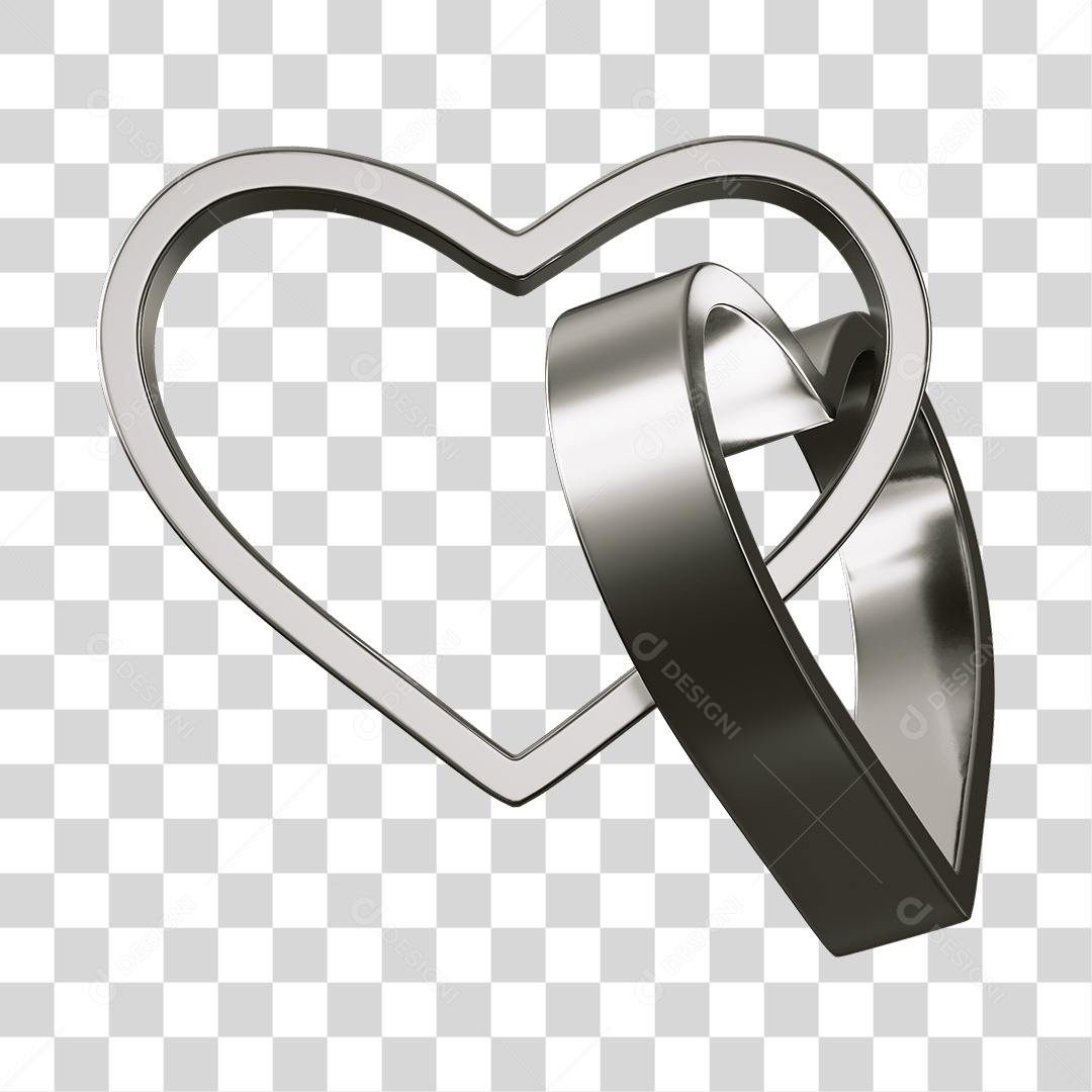 Corações Contorno Na Cor Preta Elemento 3D PNG Transparente