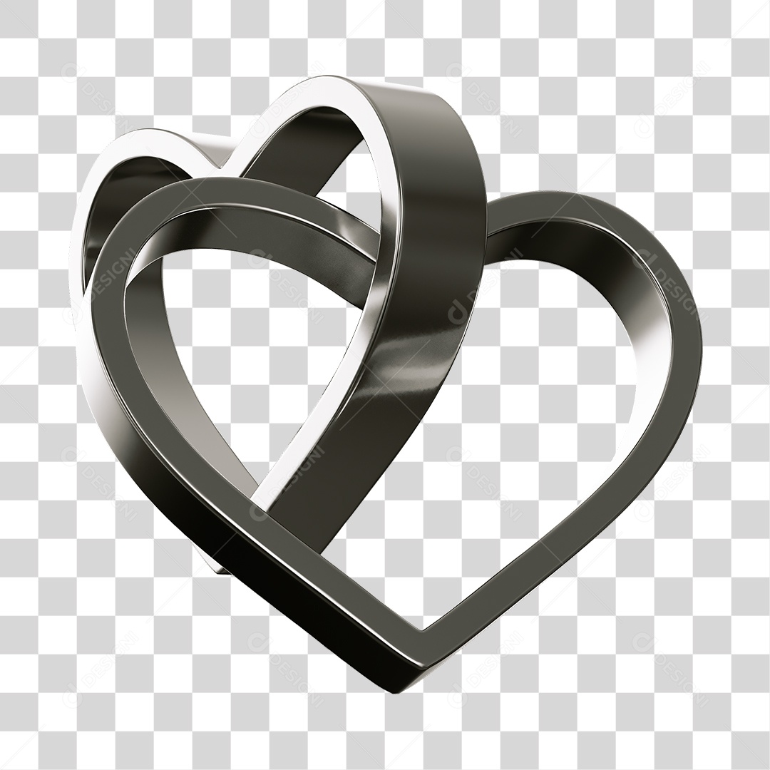 Corações Contorno Na Cor Preta Elemento 3D PNG Transparente