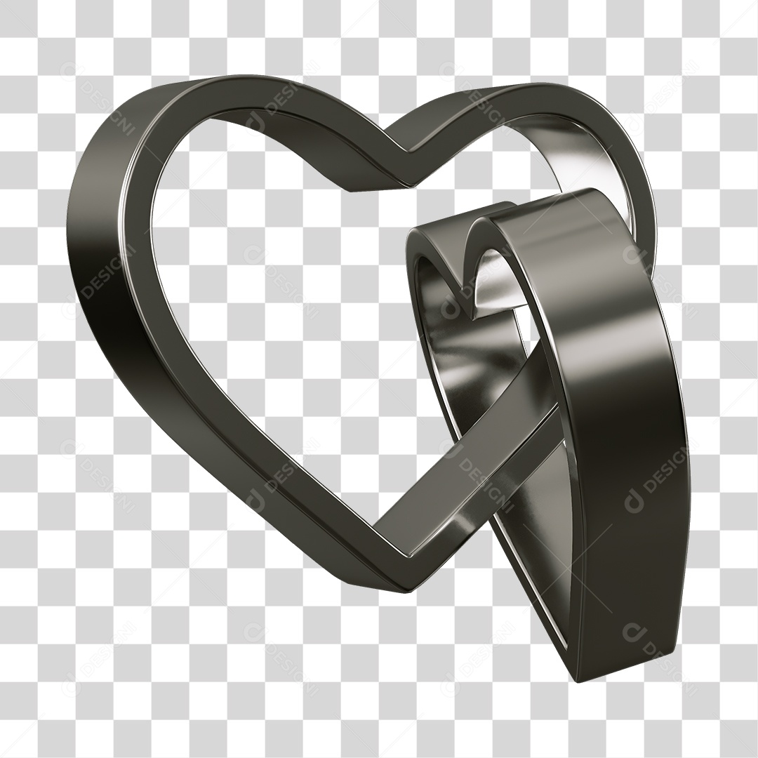 Corações Contorno Na Cor Preta Elemento 3D PNG Transparente