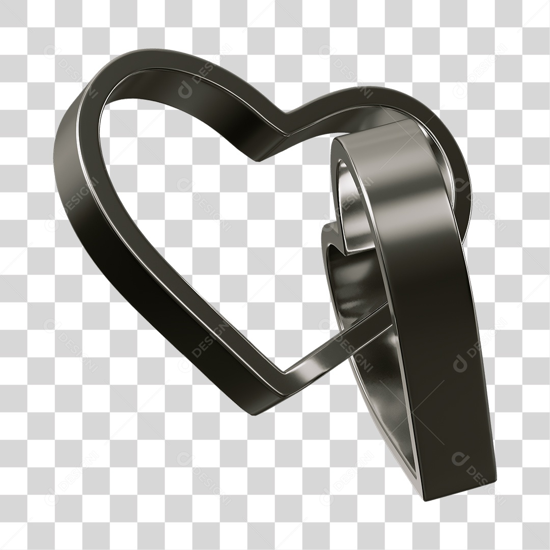 Corações Contorno Preto Elemento 3D PNG Transparente