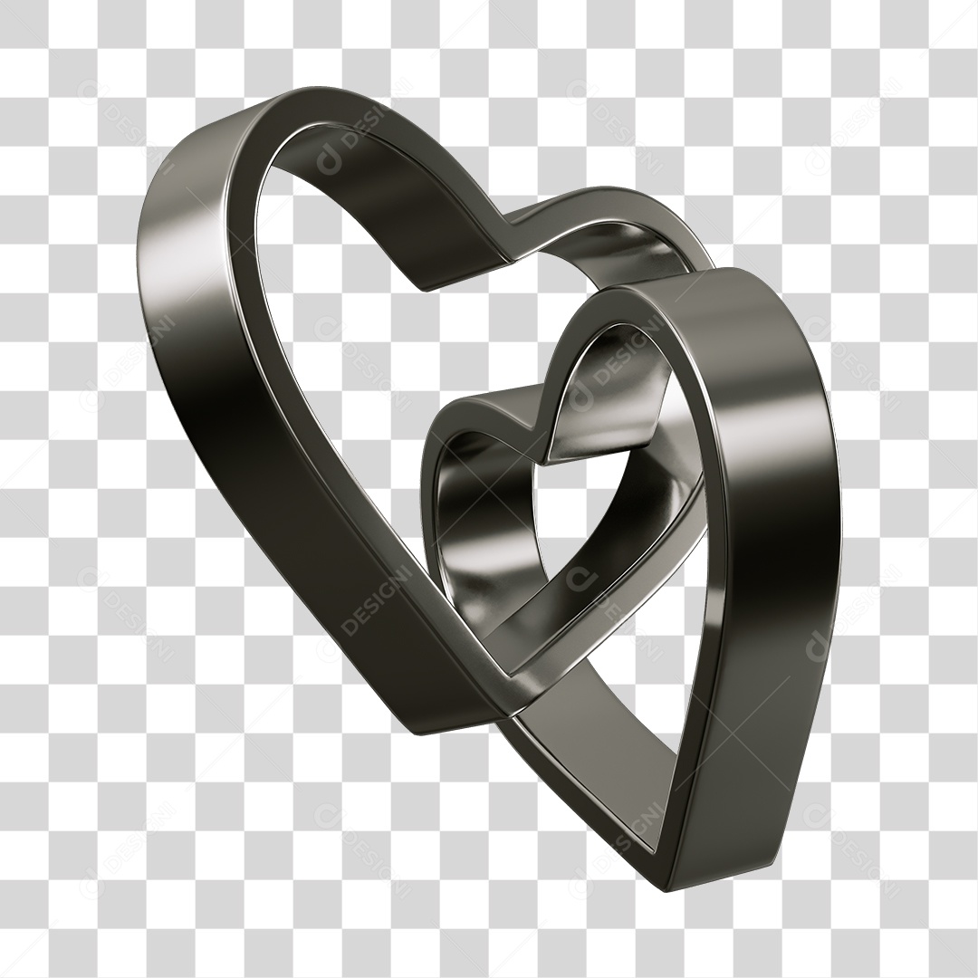 Corações Contorno Preto Elemento 3D PNG Transparente